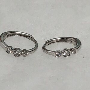 14k  Gold  White Hoop Earrings with 3 Stones Earrings